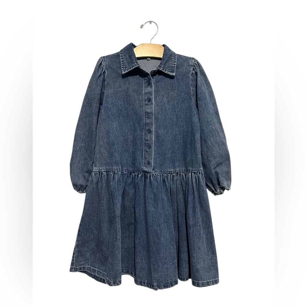 Bace Girls 8 Blue Denim Button Front Long Sleeve Dress